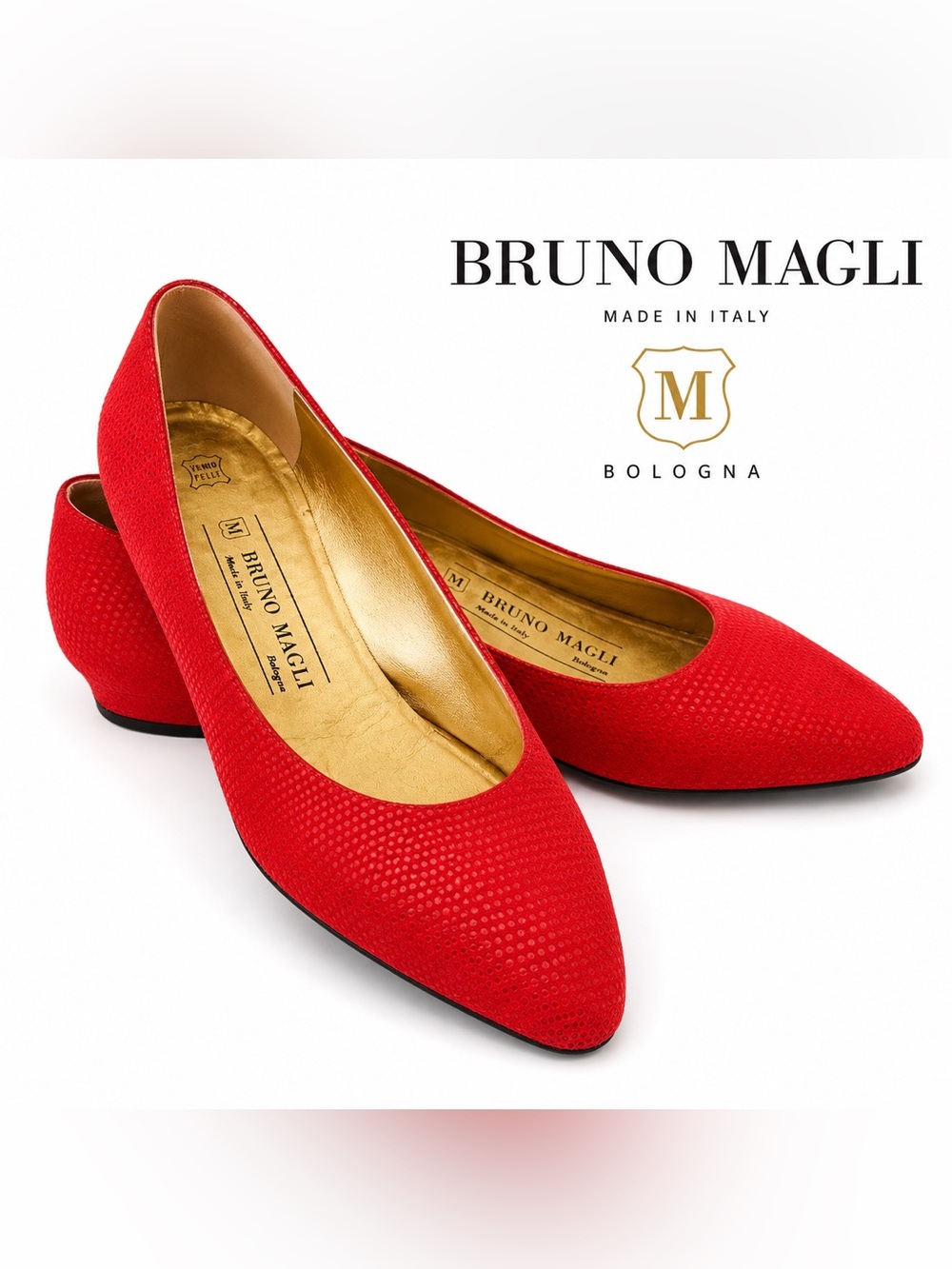 ❤️ BRUNO MAGLI Bologna Red Textured Leather Pointed Toe Flats | EU 39 / US 8.5
